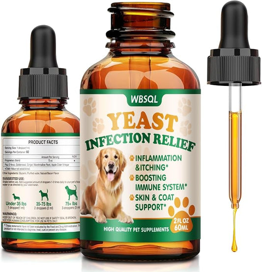 Yeast Infection Treatment for Dogs & Cats - Dog Ear & Skin Itch Relief, Allergy Symptoms Relief, Reduces Inflammation & Irritation - Supports Immune Health with Multivitamins Probiotics, 2 fl oz