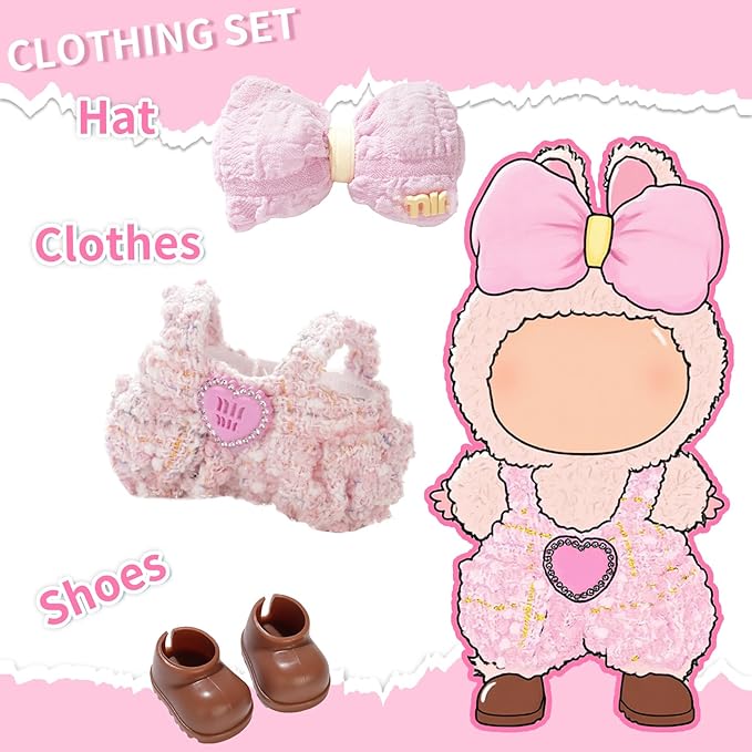 Cute Clothes for Doll Design Outfit Blind Mystery Box Accessories Mini La Boo-Boo Blah Bu Bu BuLafufu Ropa Plush Toy Stuff Dress Overalls Pajamas Hoodie Pink