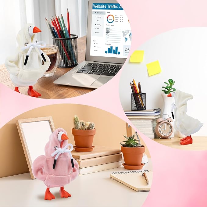 2 Pcs Desk Goose Outfits 7 Inches, Mini Desk Goose Clothes Hoodies 7 Inch Porch Goose Costume Desk Goose Accessories for Magnetic Goose Statue Table Decor (Pink & Beige)
