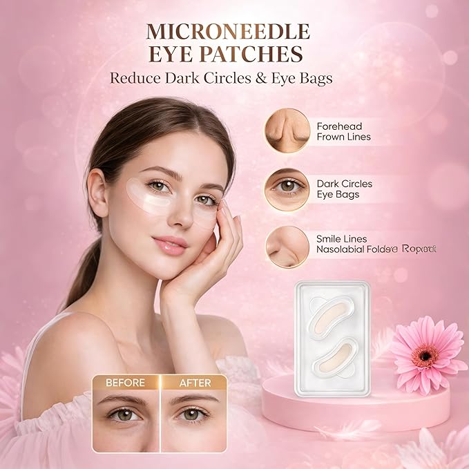 LUMINE NOVALIFT MicroGlow Eye Patches – Under Eye Patches with Hyaluronic Acid for Dark Circles & Fine Lines – Forehead & Smile Line Patches (2 Boxes, 6 Pairs Total)