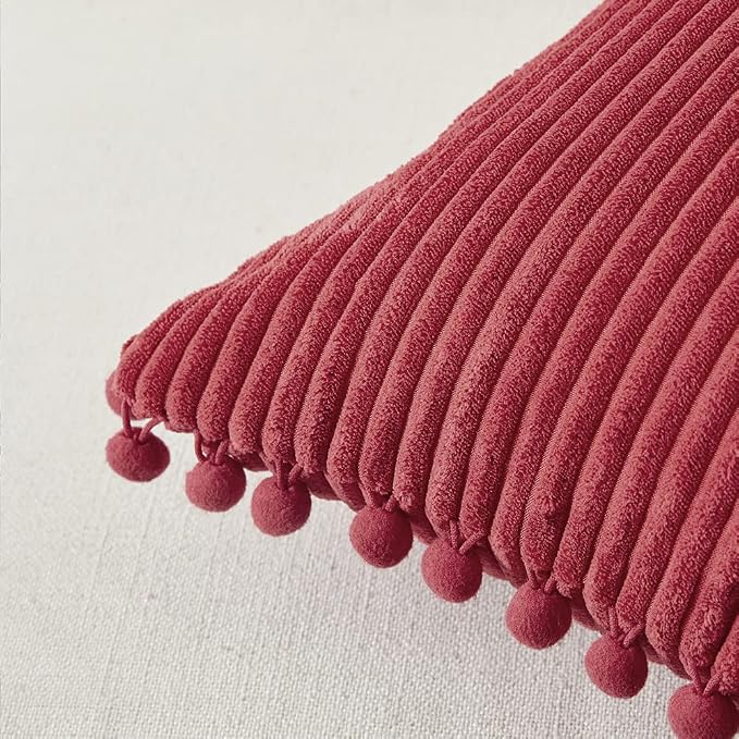 Fancy Homi Burgundy 26x26 Pillow Covers Set of 2, Euro Pillow Covers with Pom-poms, Big Throw Pillow Covers for Couch Bedroom 66x66 cm