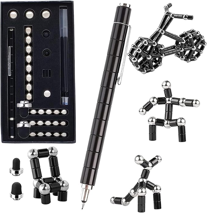 Fidget Pen, Cool Toys Pen Decompression Magnetic Metal Pen, Desk Toys Multifunctional Deformable Writing Pen, Basket Stuffers Gadgets Gift for Kids Adults (Big-Black)