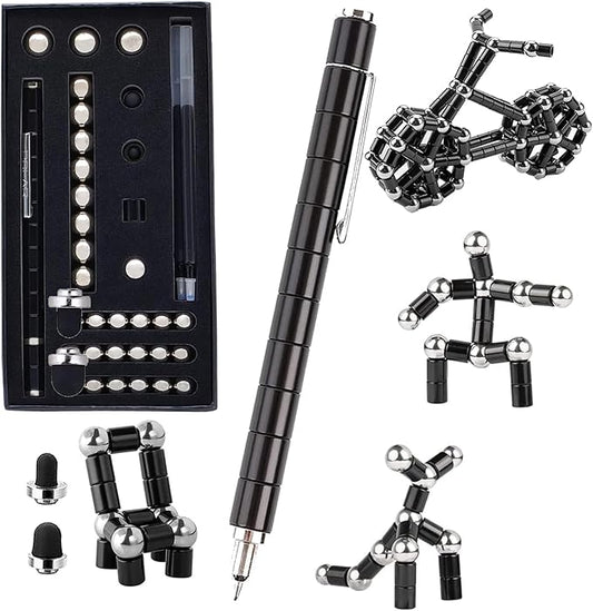 Fidget Pen, Cool Toys Pen Decompression Magnetic Metal Pen, Desk Toys Multifunctional Deformable Writing Pen, Basket Stuffers Gadgets Gift for Kids Adults (Big-Black)