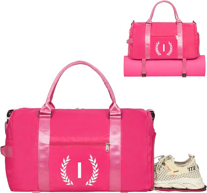 Gym Bag for Women, Personalized Duffle Bag with Shoe Compartment, Sports Bag for Yoga & Dance with Wet Pocket and Mat Strap(HotPink,I)