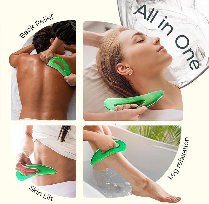 Scienlodic Gua Sha Massage Tool with Handle (Resin) Larger Guasha Body Scraping Tool for Back Legs Neck Massage, Lymphatic Drainage, Cellulite Remove - Large Green