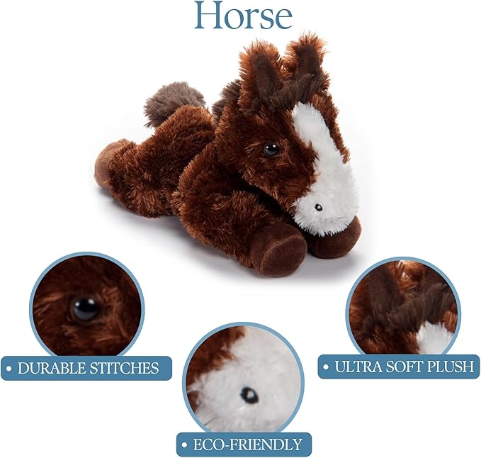 The Petting Zoo Horse Stuffed Animal Plushie, Gifts for Kids, Scoopz Wildlife Animals, Brown Horse Plush Toy, 8 inches