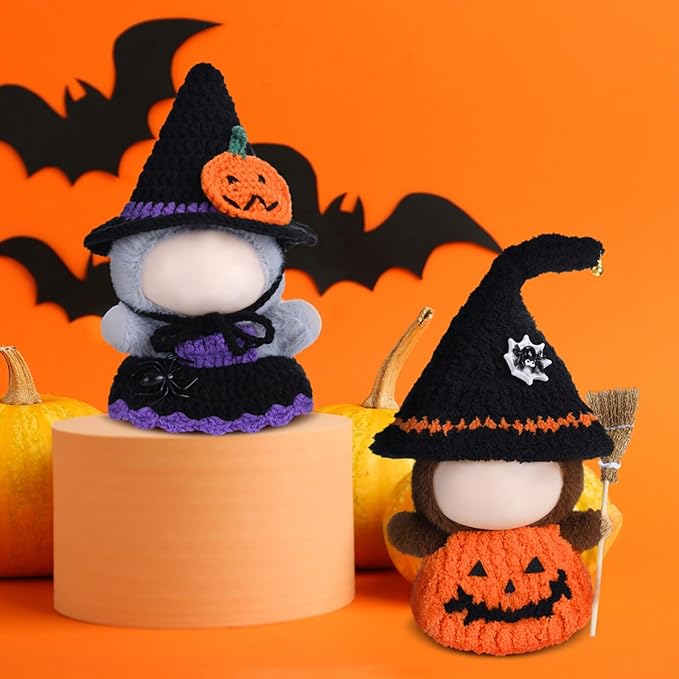 Sumind 2 Sets Halloween Doll Clothes for 17cm Dolls Cute Pumpkin Outfit with Witch Hat Skirt & Broom Accessories Spooky Costume for 6-7 Inch Fashion Dolls Collection(No Doll)