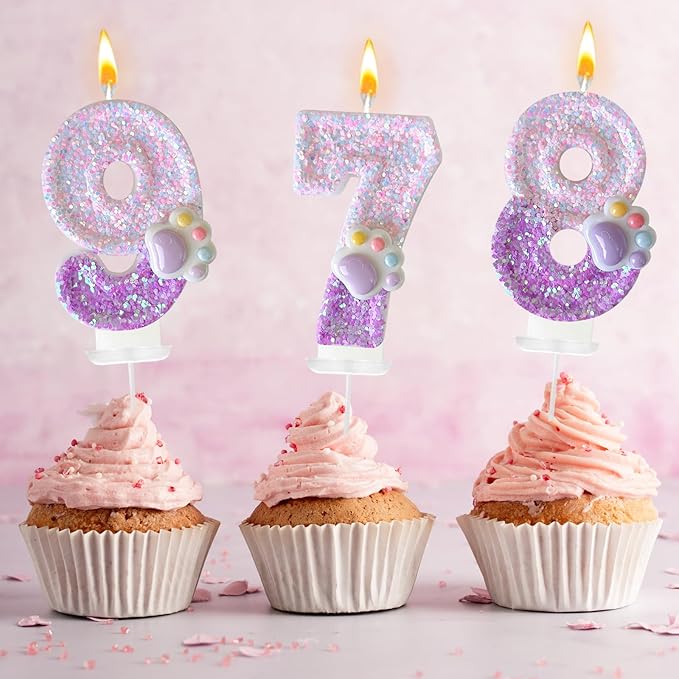 Pink Cat and Dog Paw Birthday Number Candles, Cupcake Decorations, Dog Theme Candles, Suitable for Party Celebrations, Birthday Decoration Supplies (Number 7)