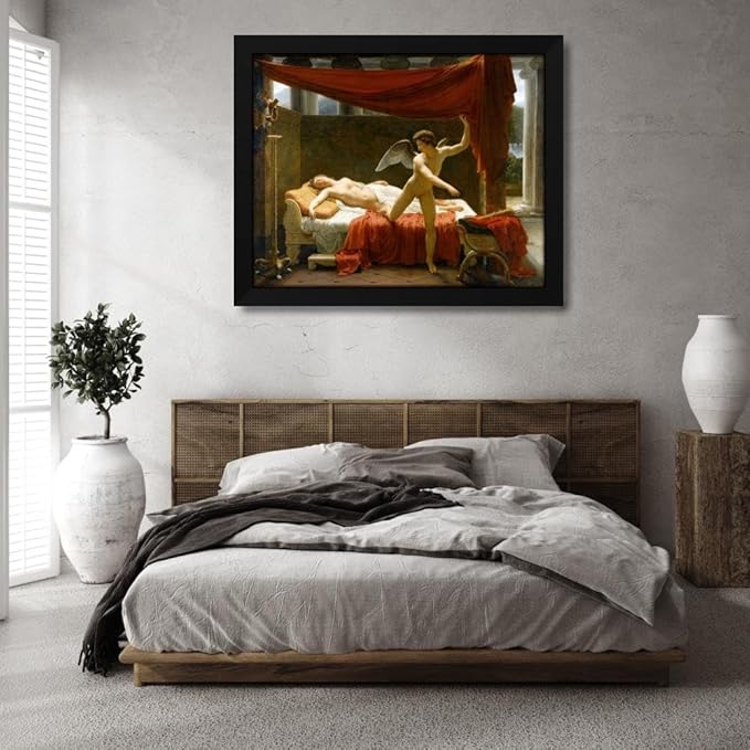 François-Edouard Picot 45x36 Huge Black Modern Framed Art Print Titled: Cupid and Psyche (C.1817)
