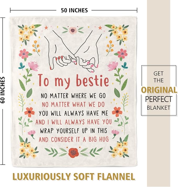 Best Friend Birthday Gifts for Women, Bestie Blanket White, 60" x 50" | Friendship Gifts for Women, Best Friend Blanket Gift, to My Bestie Flannel Throw Blanket for Christmas