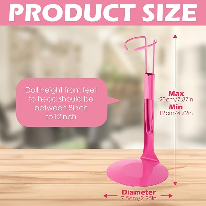 12 Pcs Doll Stand Action Figure Stands with Expandable Waist Wire for 8" to 12" Dolls and Action Figure(Rose Pink)
