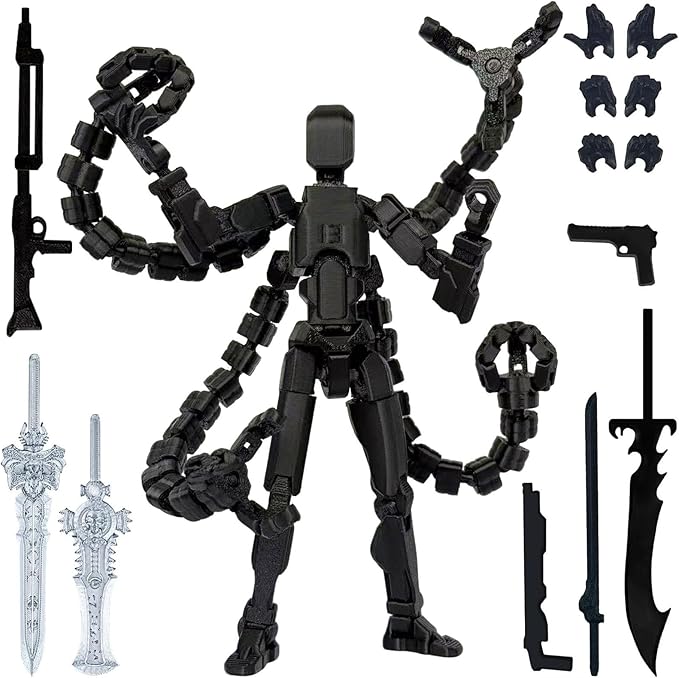 Already Assembled T13 Action Figure Accessories,T13 Multi-Jointed Movable,for Collectors Desktop Decorations t-13 Movability 3D Printed Toys (Black, 7.2 Inch)