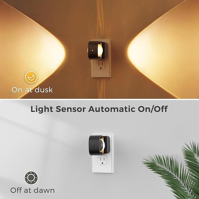 L LOHAS LED Night Light Projector, Night Lights Plug into Wall Light Sensor | Dusk to Dawn, 180°Rotating Nightlight for Kids, 0-150LM Dimmable Soft White Ambient Lighting for Bathroom, Decor, Gift, 2Pack