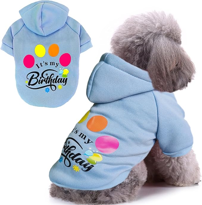 Jecikelon Winter Printed Dog Hoodies Sweatshirts Warm Clothes for Small Dogs Chihuahua Coat Puppy Clothing Cat Custume (Light Blue, X-Large)