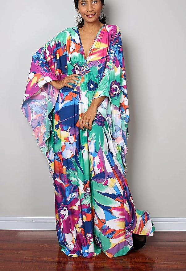 Venasha Womens Caftan Floral Print Kaftan Dress Short Sleeve Swimsuit Cover up Loungewear for Summer