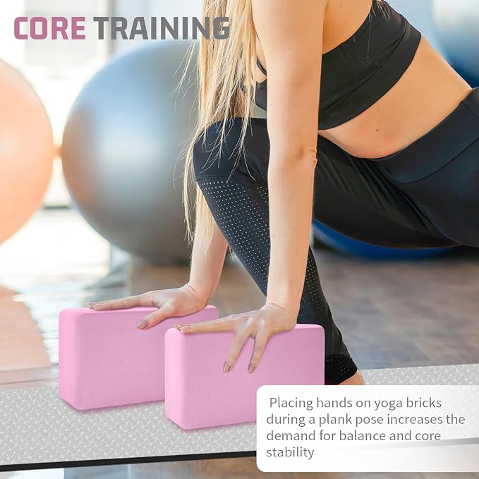 Yoga Blocks 2 Pack 3x6x9IN Foam Block Supportive Latex-Free with Rounded Edges, Non-Slip Exercise Blocks for Pilates, Meditation, Balance, Stretching and Deep Poses