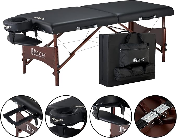 Master Massage Newport 30" Professional Portable Massage Table Package in Black with Ambient Lighting System