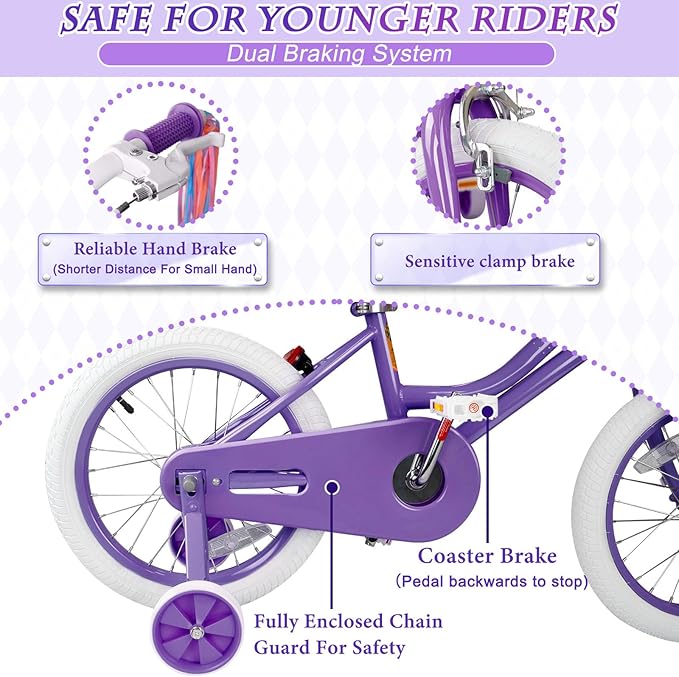 KORIMEFA Girls Bike for Ages 2-8 Years Toddler Kids with Doll Seat, 12 14 16 Inch Bicycle with Training Wheels, Little Small Princess Bicycle with Basket& Streamers, Girls Pedal Bike