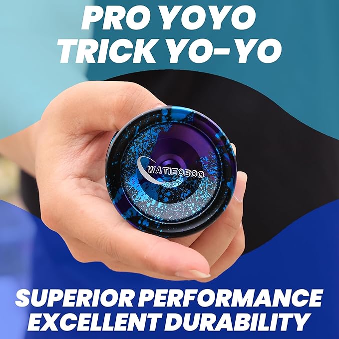 WATIEOBOO Professional Metal Responsive Yoyo for Kids & Adults, Unresponsive Bearing, Glove & 10 Yoyo Strings (Black, Blue, Purple)