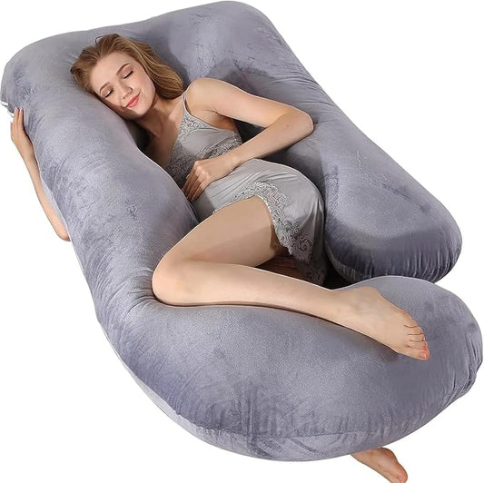 U-Shaped Full Body Pregnancy Pillow for Sleeping – 57" Maternity Pillow with Removable Cover, Support for Back, Legs, Belly & Hips (Velvet-Dark Grey)