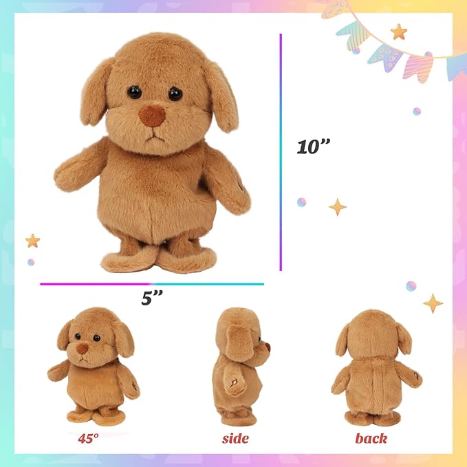 Easfan Talking Puppy Repeats What You Say Walking Singing Stuffed Animal Golden Dog Interactive Plush Toy Funny Animated Toy Mimicking Speaking Birthday for Kids Toddlers,8''
