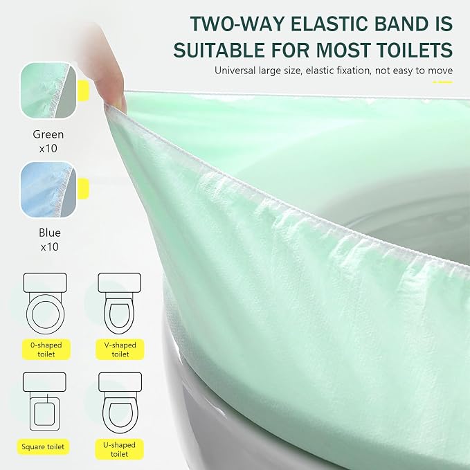 Elastic Large Size Disposable Toilet Seat Covers for Travel,20 Pack Waterproof Toilet Seat Covers for Bathroom,Fit for V/U/O/Square Shape Toilet,Individually Wrapped (2 colors-C set)