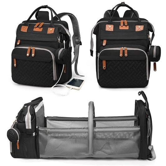 Astro alan Baby Diaper Bag with Changing Station, Waterproof Diaper Bag Backpack for Moms Dads with USB Charging Port, Baby Shower Gifts, Large Capacity diaper backpack, Black