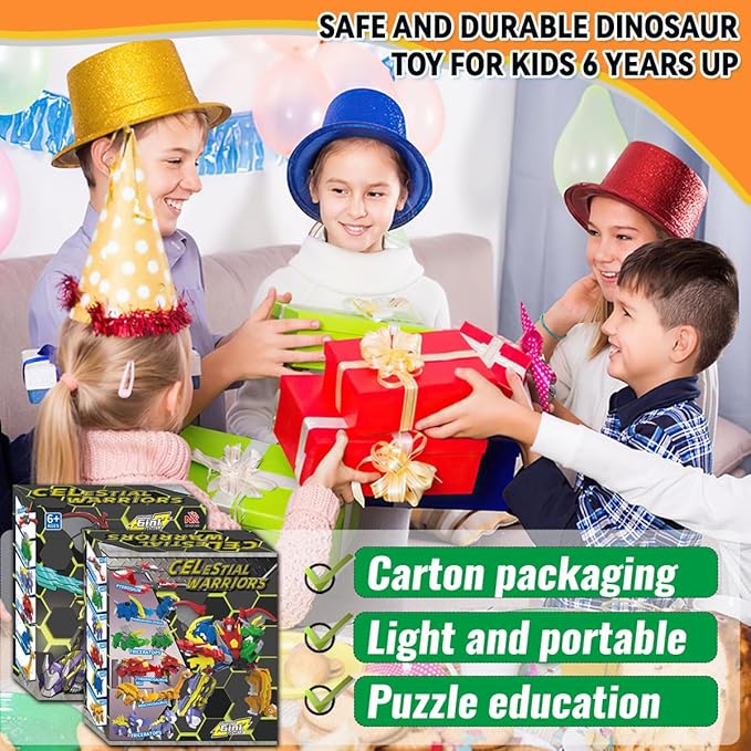 Robot Dinosaur Toys 5-in-1 Transforming Robot Including 5 Dinosaur Action Figures -Build & Combine into 8" Large Warrior with Weapon for 6 7 8 9 Year Old Boys