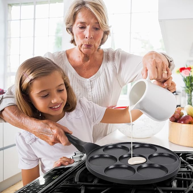 10.5" Pancake Pan Pancake Griddle with 7-Cup Mini Pancake Maker | PFOA Free Coating, 7-Cup, Mini Silver Dollar Gril, Nonstick Pancake Pan