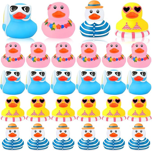 Honoson Summer Beach Rubber Duckies Bulk Mini Rubber Duck Bath Toys Float Bathtub Ducky Cute Squeaky Ducky for Classroom Carnival Summer Birthday Baby Shower Party Favor(4 Colors,36 Pcs)