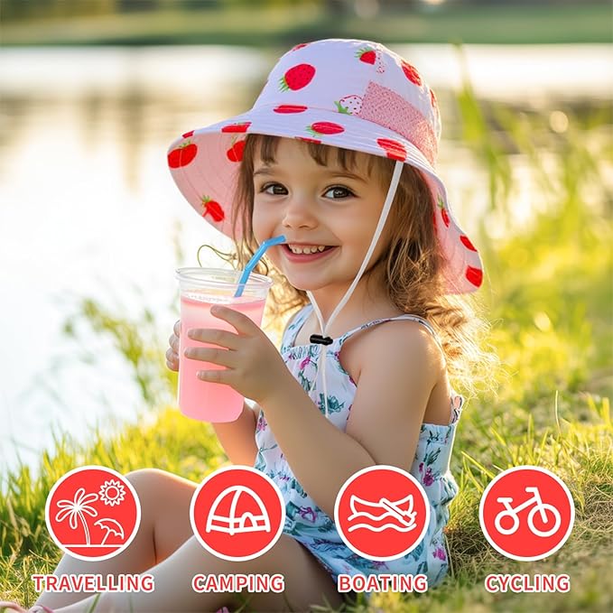 Toddler Baby Sun Hat Kids Summer Beach Essentials Adjustable Beach Hats with Bucket Wide Brim for Boys Girls Age 0-14 Years