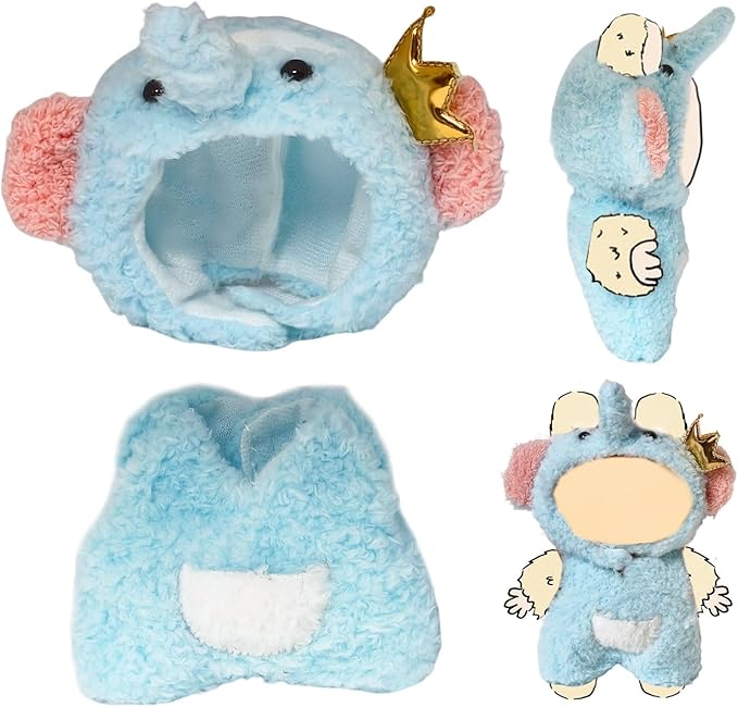 17cm (6.7 Inch) Doll Clothes – Soft Plush Animal Jumpsuit for Mini Keychain Dolls, Blue Elephant Costume Outfit, Collectible Display Gift (Doll Not Included)(Blue Elephant)