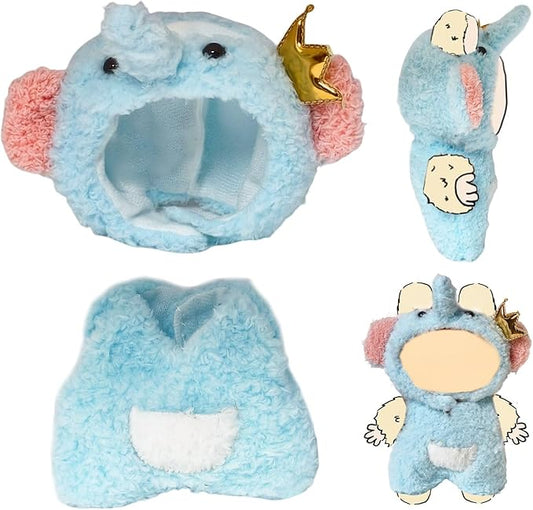 17cm (6.7 Inch) Doll Clothes – Soft Plush Animal Jumpsuit for Mini Keychain Dolls, Blue Elephant Costume Outfit, Collectible Display Gift (Doll Not Included)(Blue Elephant)