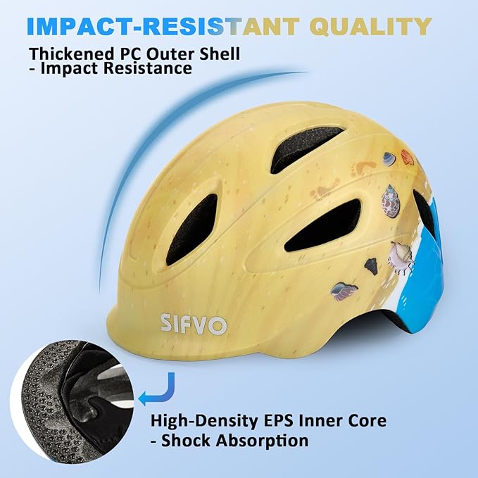 Kids Bike Helmet with LED Light, SIFVO Youth Toddler Boys Girls Helmets,2 Size Adjustable for Ages 3-5-10,Multi-Sport for Bicycle, Scooter, Skateboard,46-55cm