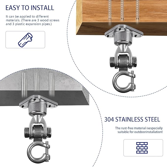 Heavy Duty Stainless Steel Swing Hanger with 360°+180°Rotation 1500LB Capacity,Triangular Fixation for Playground Hammock Chair,sandbag Porch Swing