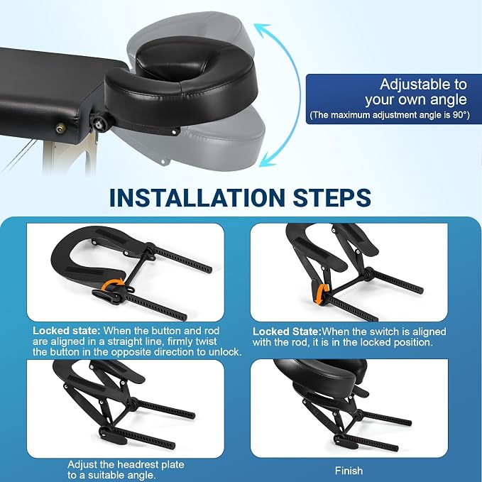 Face Down Tabletop Massage Kit with Hand Rest Pad | Adjustable Massage Headrest Face Cradle Universal Table Face Pillow for Office Desk & Spa Table Bed Portable Ergonomic Black