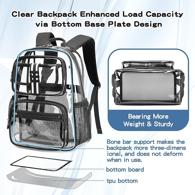 Cusangel Clear Backpack for kids,16in Heavy Duty Clear BookBag,TPU Large Capacity Black See Through bookbag for Stadiums,Concerts,Plastic transparente para mujer for 8Age+