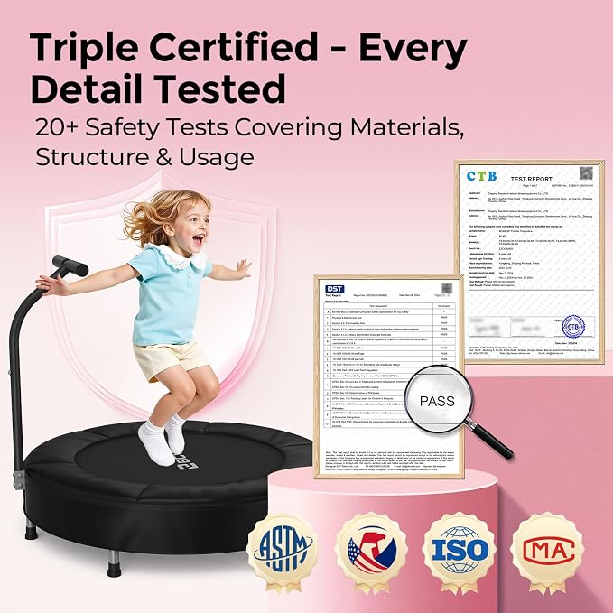 BCAN SP1 36'' Toddler Trampoline, ASTM Certified - Kids Trampoline for Ages 1-6, Foam Handle & Safe Thickened Cover, Mini Trampolines for Kids Indoor, Easy to Assemble| FED Fitness