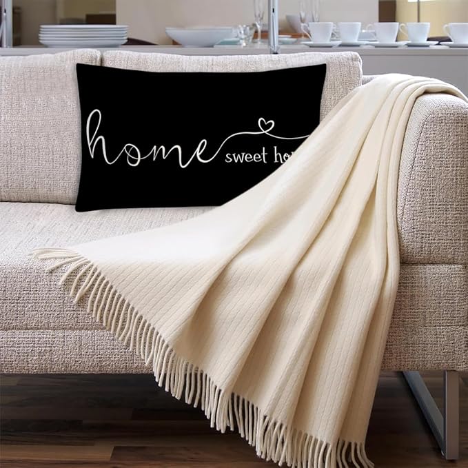 Farmhouse Pillow Covers, 12x20 Inch - Home Decorative Throw Pillow Case, Housewarming Gift, Black