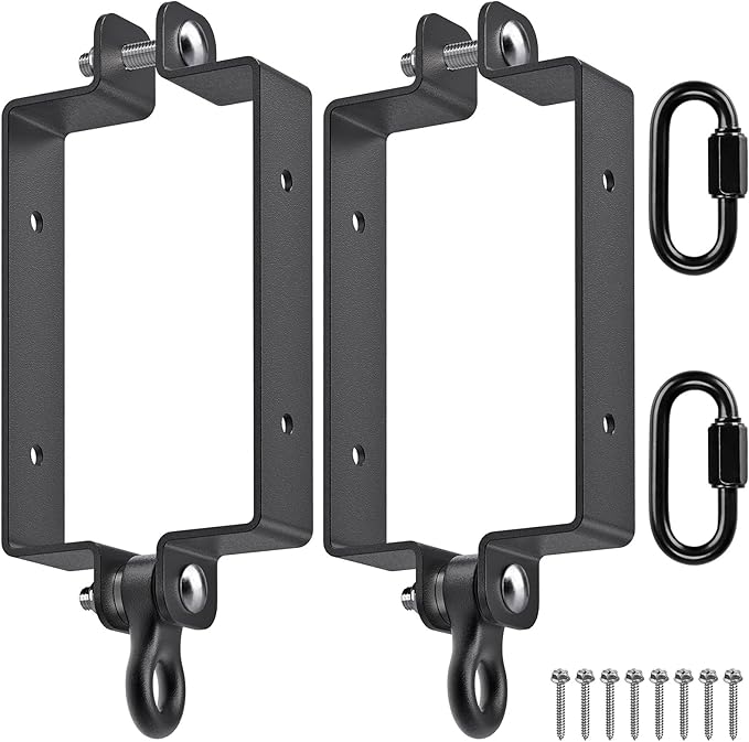 SELEWARE Heavy Duty Swing Hangers, 800lb Capacity Swing Set Accessories for 4x6 Wood Beam, Rust-Proof Metal Porch Swing Hanger for Playground, Porch Swing, Hammock & Punching Bag (Black, 2 Pcs)