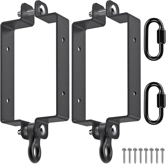 SELEWARE Heavy Duty Swing Hangers, 800lb Capacity Swing Set Accessories for 4x6 Wood Beam, Rust-Proof Metal Porch Swing Hanger for Playground, Porch Swing, Hammock & Punching Bag (Black, 2 Pcs)