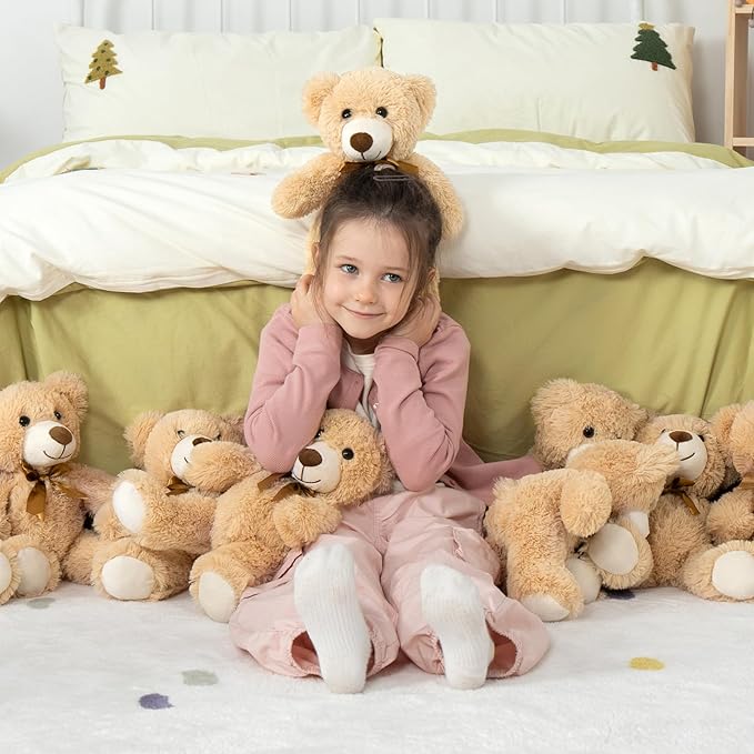 MaoGoLan 3 Pieces Bulk Teddy Bears Stuffed Animals Baby Shower, Soft Small Stuffed Teddy Bears in Bulk, 13.5" Cuddly Mini Teddy Bears Centerpiece,Wedding,Party,Engagement,Tan,Dark Brown,Gray