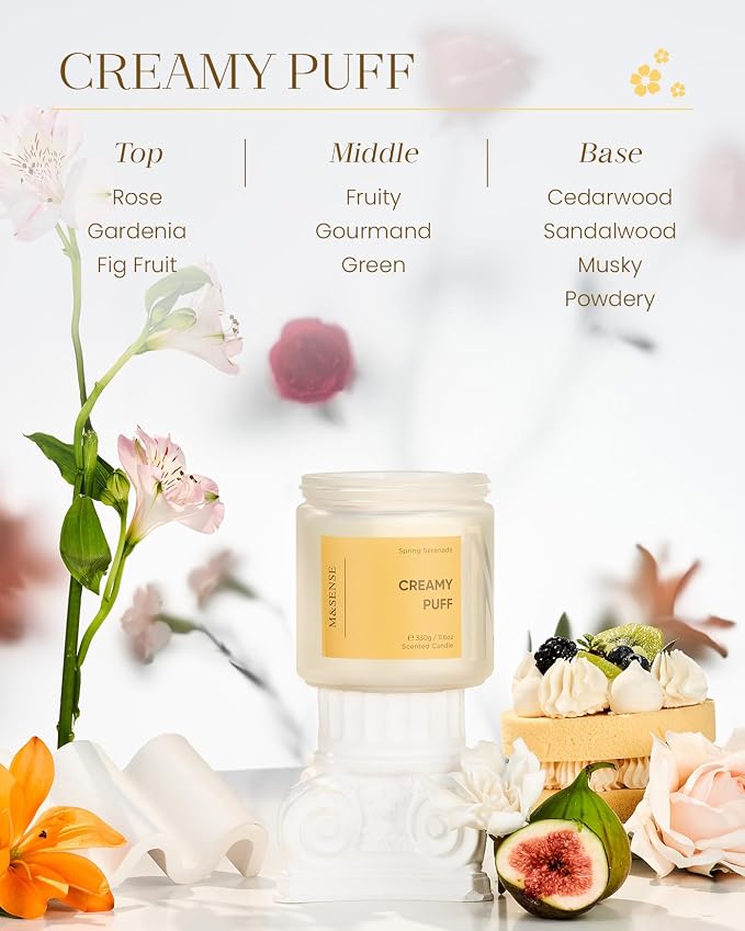 M&SENSE Sandalwood Gardenia Large Soy Candles, 11.6oz Natural Non Toxic | Scented Candles for Home, 70-Hour Long Lasting Burning, 2 Wicks Spring Smelling Romantic Valentines Gift for Her/Him