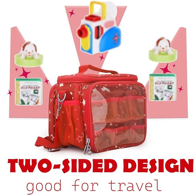 Carrying Case Compatible with Little Tikes Story Dream Machine Books Starter Set,Portable Storage Bag with Handle and Shoulder Strap for Storytime,Little Golden Book,Little Puppy Character (Red)