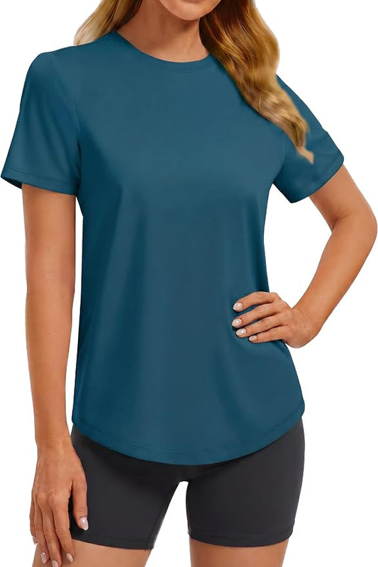 PINSPARK Soft Workout Tops for Women UPF 50+ Sun Protection Shirt Quick Dry Athletic Running Hiking Travel Basic Tee Shirts