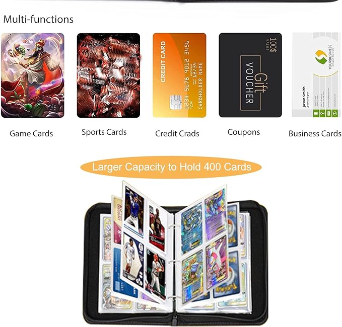 Deluxe Ice Dragon Trading Card Binder - 4-Pocket Zipper Binder with 400 Pockets, Ideal for Boys, Girls, and Card Enthusiasts - Collectible Trading Card Albums, Cases & Sleeves