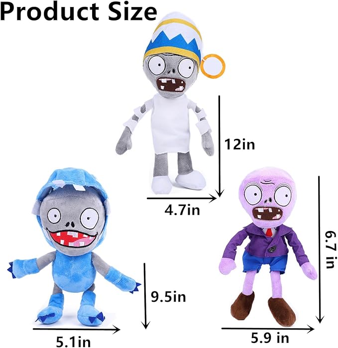JHESAO 3 PCS Plants and Zombies Plush Buckethead Zombie Sets Toy Purple, 1 2 Stuffed Soft Missile Zombie Imp Doll, Barrel Buckethead Zombies PVZ Plush Figure Doll New