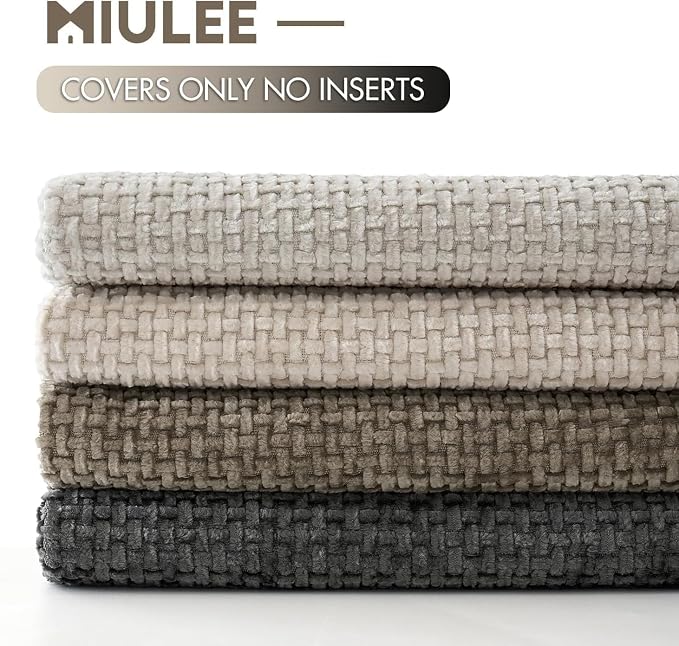MIULEE Soft Decorative Chenille Euro Pillow Covers Neutral 26x26 Pack of 4 | Mid Century Modern Decor, Cream to Charcoal Set, Couch Throw Pillows, Farmhouse Boho Cushion Covers for Sofa Bed Living Room