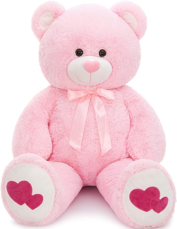 MaoGoLan Giant Pink Teddy Bear Plush 42",Big Bear Stuffed Animal with Heart Footprints and Heart Nose,Large Valentines Teddy Bear for Girlfriend,Wife,Lover-Anniversary, Birthday,Long Distance