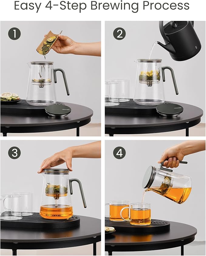 ZENS Magnetic Teapot Set, Enchanted Magic Glass Tea Infuser Pot with 2 Cups for Loose Leaf Tea Steeper, Mess-Free Tea Maker Tea Diffusers for Tea Lovers Ideal Gifts, 34oz (1000 ml)